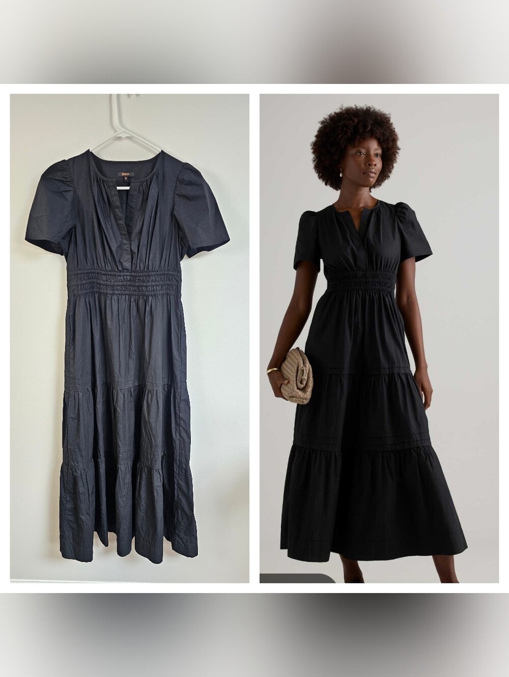 Quince 100% Organic Cotton Poplin Tiered Maxi Dress Smocked Waste Puff Sleeve